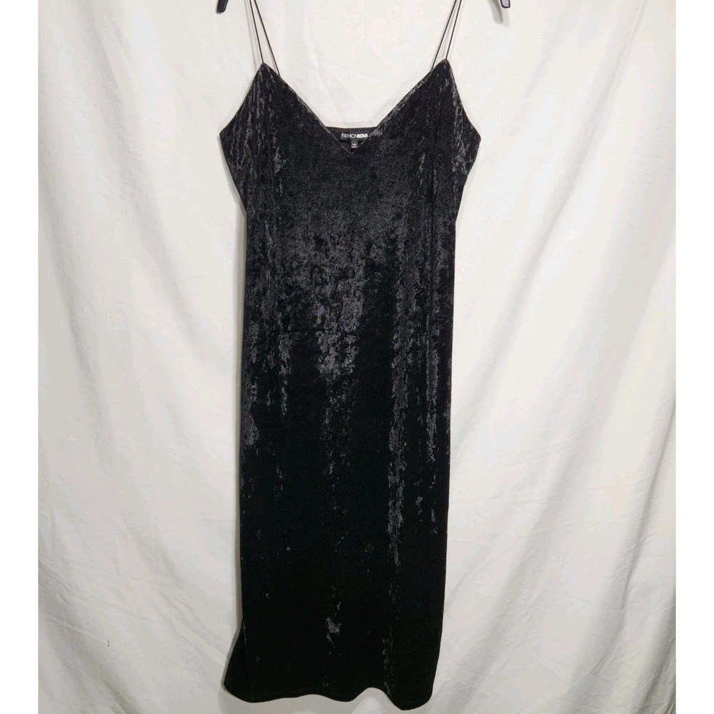Fashion Nova  Velvet Midi Dress Black‎ Size 2X D1006 NWT